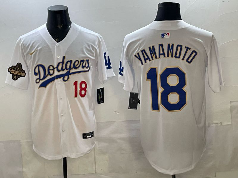 Men Los Angeles Dodgers #18 Yamamoto White blue Game 2026 Nike MLB Jersey 004